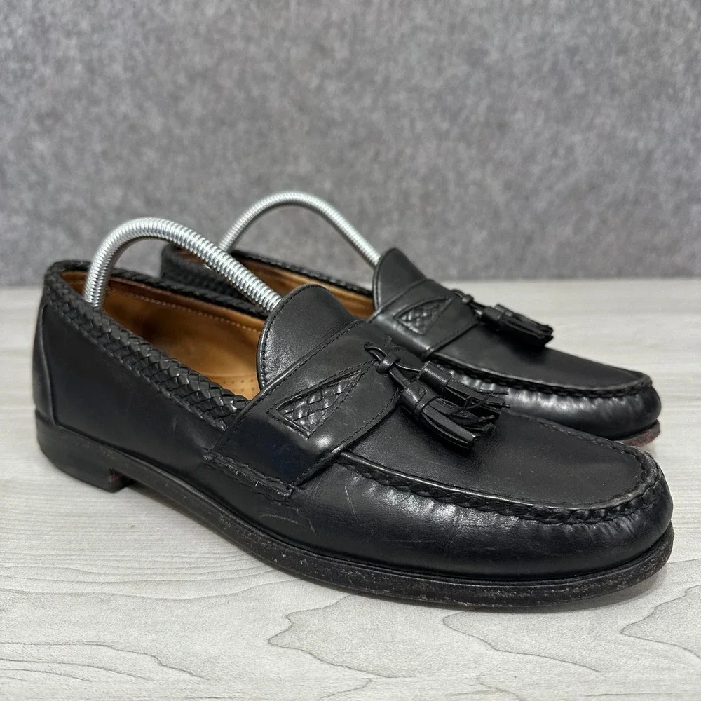 Allen Edmonds Maxfield Loafers Mens 10 Black Tassel‎ Woven Leather Dress Shoes